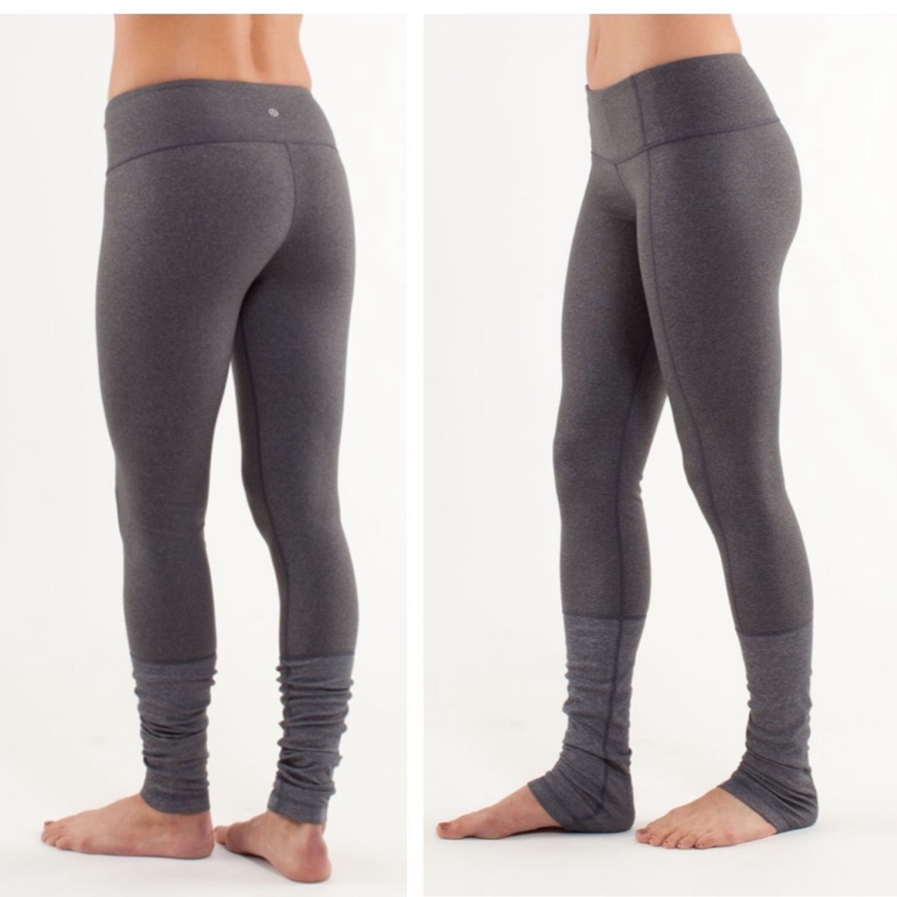 Lululemon Wunder Under Pant Ribbed Legs Pants Leggings Wide Waist Band Heathered